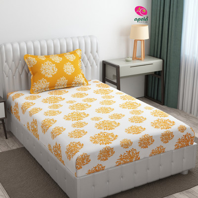 Apala 280 TC Microfiber Single Printed Flat Bedsheet(Pack of 1, White & Yellow)