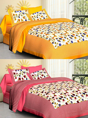 PALANG SHOBHA Cotton Queen Flat 280 TC Geometric Bedsheet(Pack of 2, Yellow)