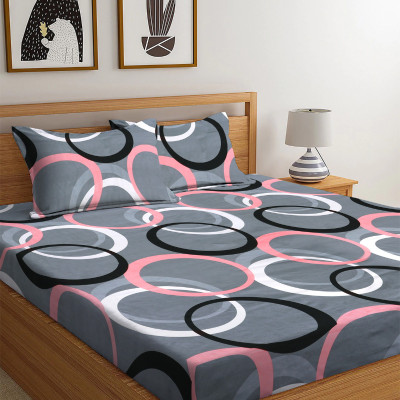 HIDECOR 250 TC Microfiber Double Abstract Flat Bedsheet(Pack of 1, Black)
