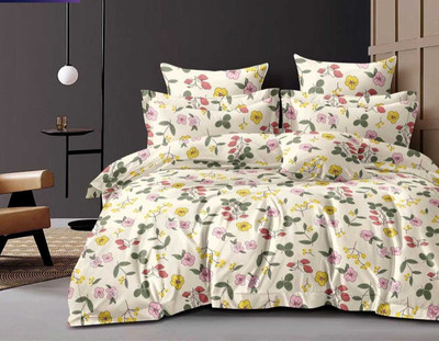 VIRIDIAN DÉCOR Cotton King Fitted (Elastic) 210 TC Printed Bedsheet(Pack of 1, Yellow)