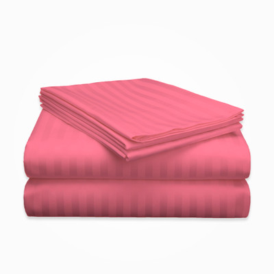 UpLoom Microfiber Double Flat 150 TC Striped Bedsheet(Pack of 1, Peach)
