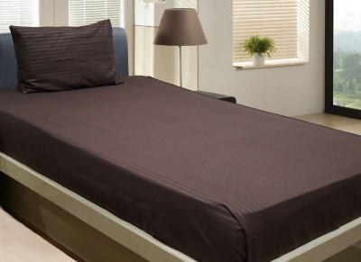 Vissage 210 TC Microfiber Single Striped Flat Bedsheet(Pack of 1, Brown)