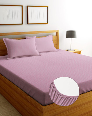 Amrange 210 TC Cotton King Abstract Fitted (Elastic) Bedsheet(Pack of 1, Pink)