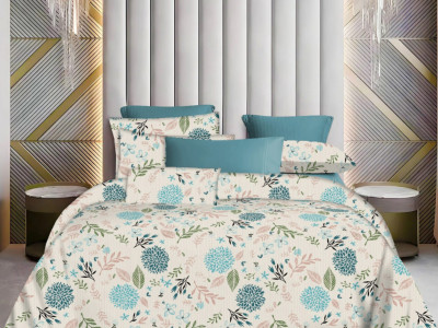 CosyHugs Cotton Queen Flat 255 TC Printed Bedsheet(Pack of 1, Blue)