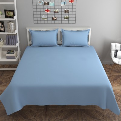 BLENZZA DECO 180 TC Cotton Double Solid Flat Bedsheet(Pack of 1, Blue)