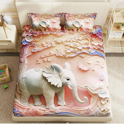 RV Ramya Cotton Blend King Flat 400 TC Printed Bedsheet(Pack of 1, Peach)