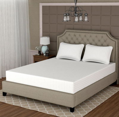 RUMFOT 280 TC Satin Queen Striped Fitted (Elastic) Bedsheet(Pack of 1, White)