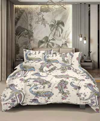 HONOR YOUR HOME Polycotton King Flat 300 TC Printed Bedsheet(Pack of 1, Beige)