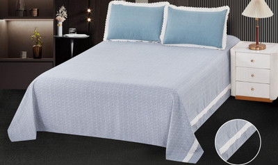 Siyas Cotton Super King Flat 480 TC Floral Bedsheet(Pack of 1, Grey and Blue)