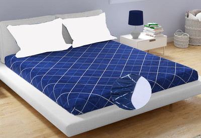 AAZEEM 110 TC Microfiber Double 3D Printed Fitted (Elastic) Bedsheet(Pack of 1, Blue)