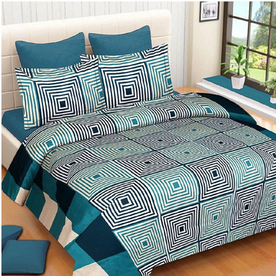 Aciloc Cotton Double Flat 140 TC Printed Bedsheet(Pack of 1, Green)