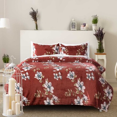 CHICERY 500 TC Woolen Double Printed Flat Bedsheet(Pack of 1, Light Red)