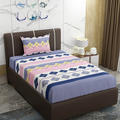 TIRKUTA 200 TC Cotton Single Printed Fitted (Elastic) Bedsheet(Pack of 1, Pink)