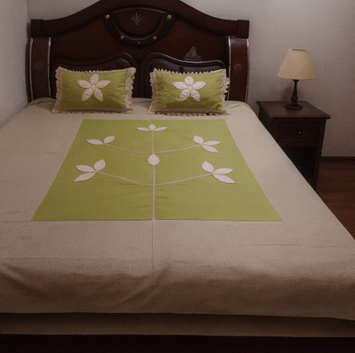 DEEPMAALA TEXTILES 180 TC Cotton Double Embroidered Flat Bedsheet(Pack of 1, SARD:PLAIN:EMBROD:KHAKI)