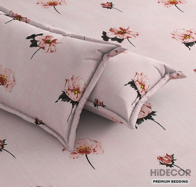 HIDECOR 300 TC Microfiber King Printed Flat Bedsheet(Pack of 1, Pink)