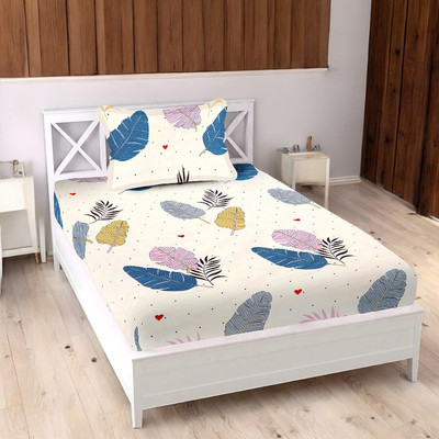 HOMYBEES 101 TC Cotton Single Abstract Flat Bedsheet(Pack of 1, White)