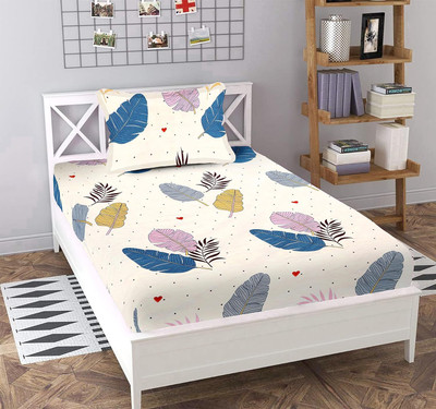 HOMYBEES Cotton Single Fitted (Elastic) 220 TC Abstract Bedsheet(Pack of 1, Beige)