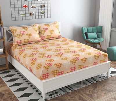 COTTON VILLAS 144 TC Microfiber Double Printed Flat Bedsheet(Pack of 1, Multicolor017)