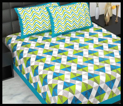 JAIPUR PRINTS Cotton Double Flat 160 TC Jaipuri Prints Bedsheet(Pack of 1, Green)