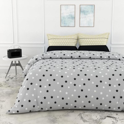 LORETO 144 TC Cotton Double Printed Flat Bedsheet(Pack of 1, Grey)