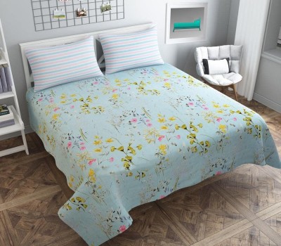 vjk fab 300 TC Cotton King Floral Fitted (Elastic) Bedsheet(Pack of 1, Brown Blue)