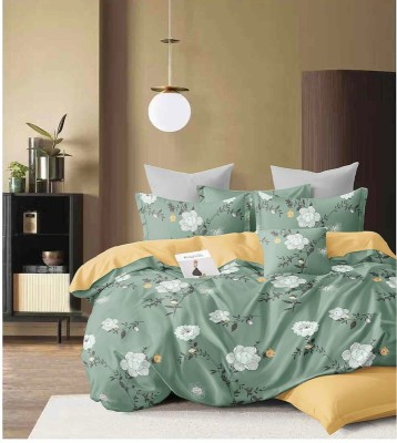 ARLIVING 200 TC Cotton King Floral Fitted (Elastic) Bedsheet(Pack of 1, Green)