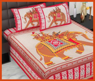 JAIPUR PRINTS Cotton Double Flat 230 TC Jaipuri Prints Bedsheet(Pack of 1, Red)