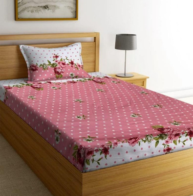 Rumps Cotton, Microfiber Single Fitted (Elastic) 280 TC Floral Bedsheet(Pack of 1, pink dot)