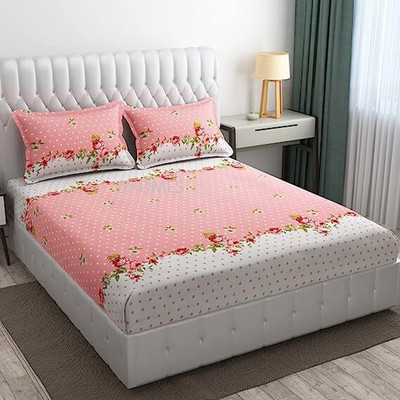 HOMETIC 320 TC Cotton Double Printed Fitted (Elastic) Bedsheet(Pack of 1, Multicolor)