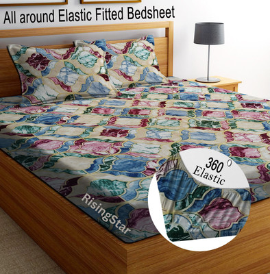RisingStar Microfiber King Fitted (Elastic) 250 TC Printed Bedsheet(Pack of 1, MUGHAL_PERSIAN_MULTICOLOR)