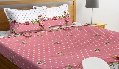 ARDM 204 TC Cotton Double Printed Fitted (Elastic) Bedsheet(Pack of 1, Pink)