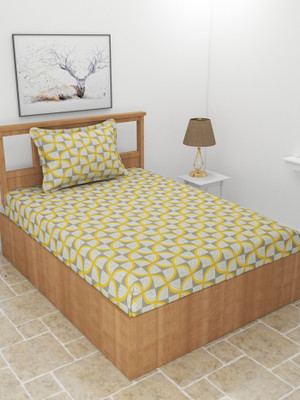 MORADO 210 TC Polycotton Single Geometric Flat Bedsheet(Pack of 1, Yellow)