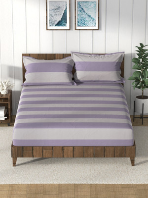 NAUTICA Cotton King Flat 160 TC Checkered Bedsheet(Pack of 1, PURPLE/GREY)