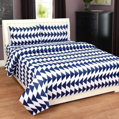 Vidhyaheandloom 144 TC Satin Double Printed Flat Bedsheet(Pack of 1, White)