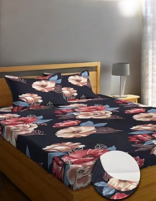 veerhl Microfiber Double Flat 250 TC 3D Printed Bedsheet(Pack of 1, Black)