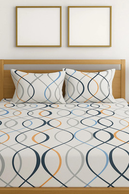 PETALANDTHREAD Cotton Blend King Flat 210 TC Abstract Bedsheet(Pack of 1, White Base with Multicolor Wave Print)