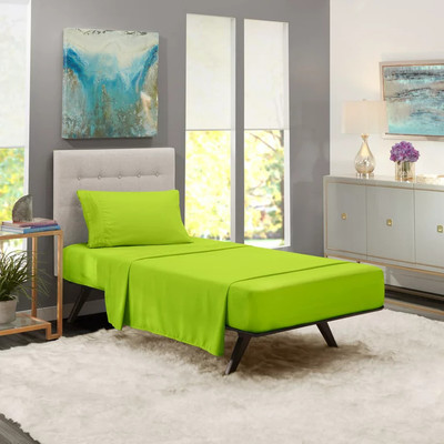 BEVI 300 TC Microfiber Single Solid Fitted (Elastic) Bedsheet(Pack of 1, Neon)
