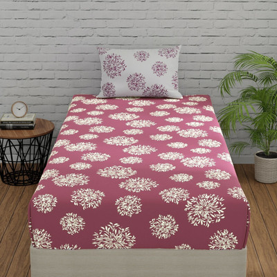 Huesland Cotton Single Flat 144 TC Geometric Bedsheet(Pack of 1, Mauve & White)
