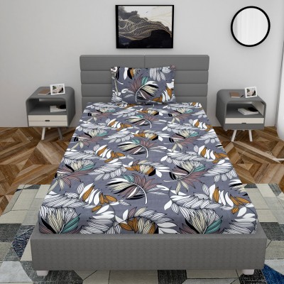 real dream 250 TC Cotton Single Abstract Fitted (Elastic) Bedsheet(Pack of 1, Grey)