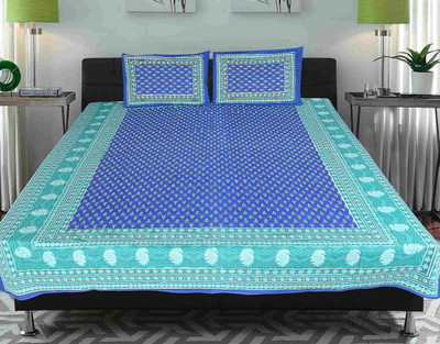 Home@shop Cotton Double Flat 228 TC Floral Bedsheet(Pack of 1, Blue)