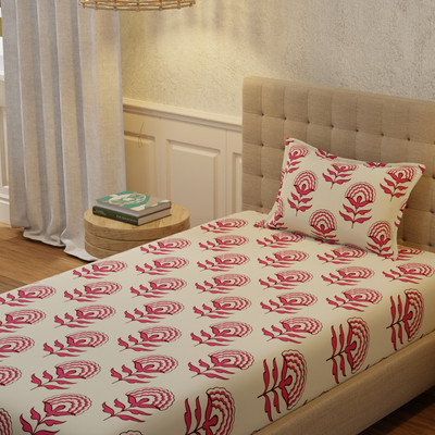 Urban Space Cotton Single Flat 200 TC Printed Bedsheet(Pack of 1, Florabell Cherry Red)