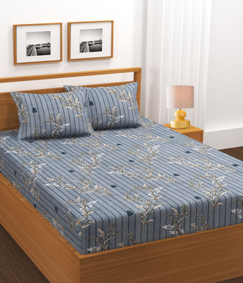 BLUEDOT Cotton King Fitted (Elastic) 210 TC Floral Bedsheet(Pack of 1, Multicolor)