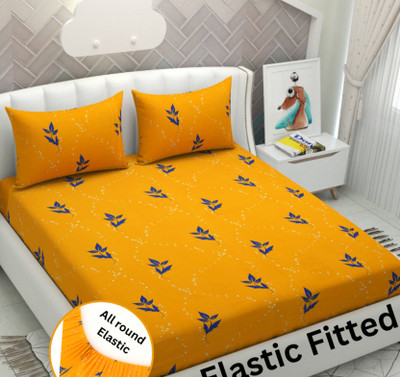 Flipkart SmartBuy 250 TC Microfiber Double Floral Fitted (Elastic) Bedsheet(Pack of 1, Yellow)