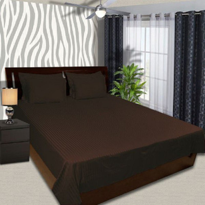 Dokarn Cotton King Flat 300 TC Striped Bedsheet(Pack of 1, Brown)