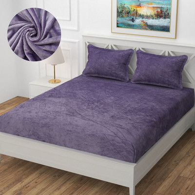 Crafteal Velvet King Fitted (Elastic) 300 TC Solid Bedsheet(Pack of 1, Purple)