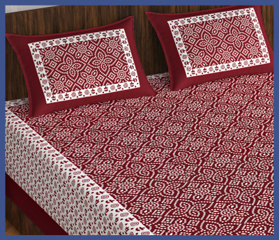 JAIPUR PRINTS Cotton Double Flat 240 TC Jaipuri Prints Bedsheet(Pack of 1, Maroon)