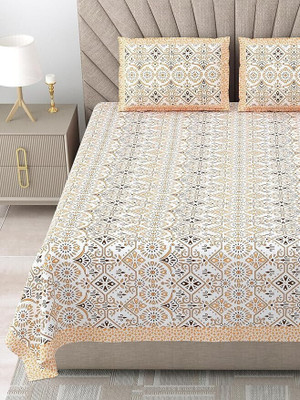 urban jaipur 250 TC Cotton Double Jaipuri Prints Flat Bedsheet(Pack of 1, Orange)