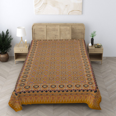 Texstylers 144 TC Cotton Single Jaipuri Prints Flat Bedsheet(Pack of 1, Yellow, Maroon)