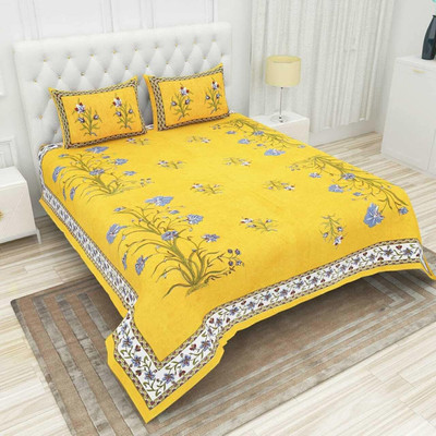 Lokesh Creashan Cotton Double Flat 180 TC Jaipuri Prints Bedsheet(Pack of 1, Blue)
