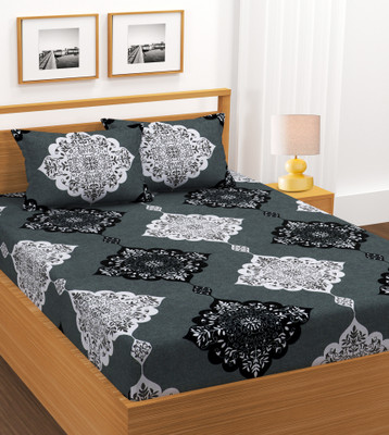 TomCruise 310 TC Cotton Double Printed Fitted (Elastic) Bedsheet(Pack of 1, Multicolor)
